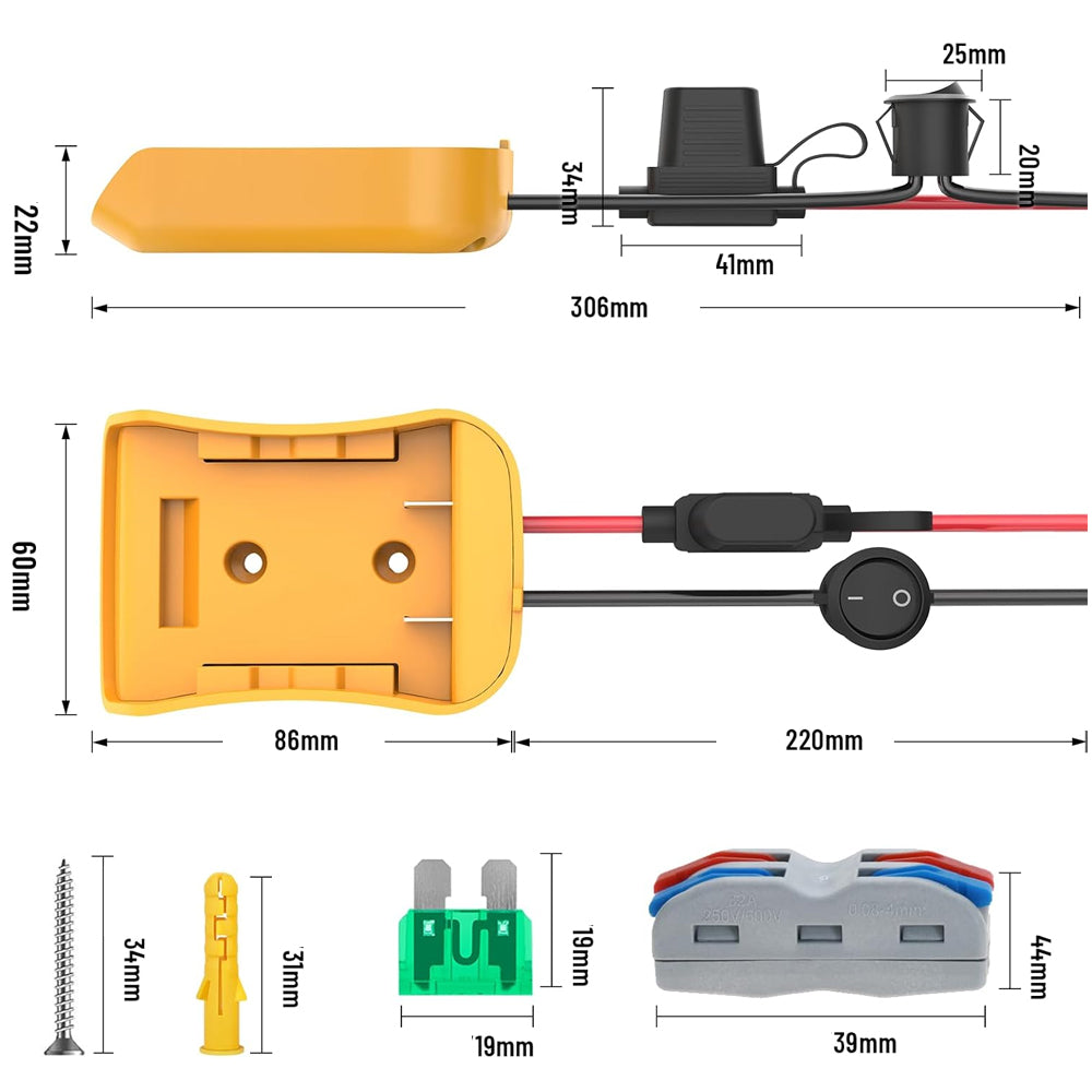 2 x Power Wheel Battery Adapter Converter with Switch for Dewalt 18V 20V Battery