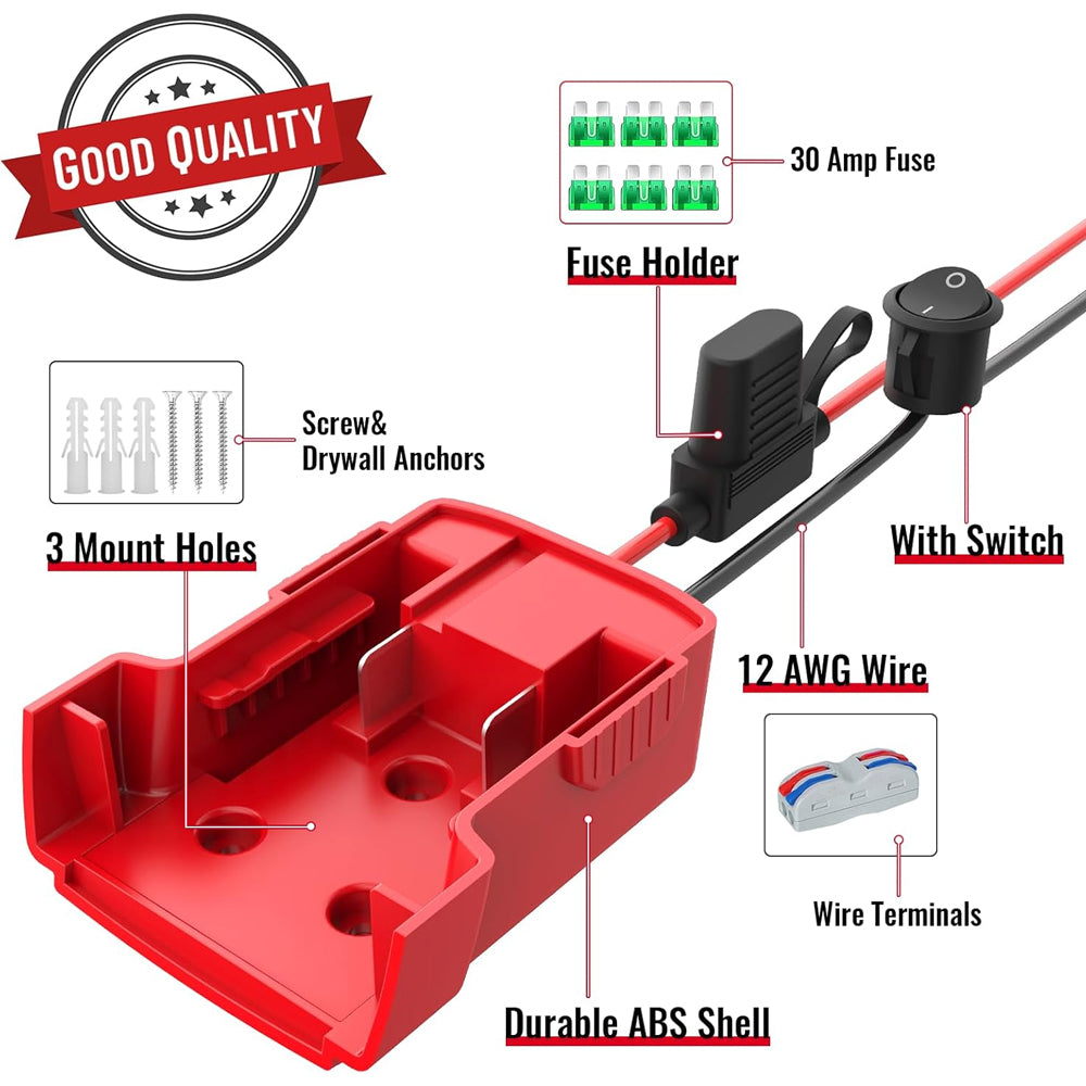 2 x Power Wheel Battery Adapter Converter with Switch for Milwaukee M18 Battery