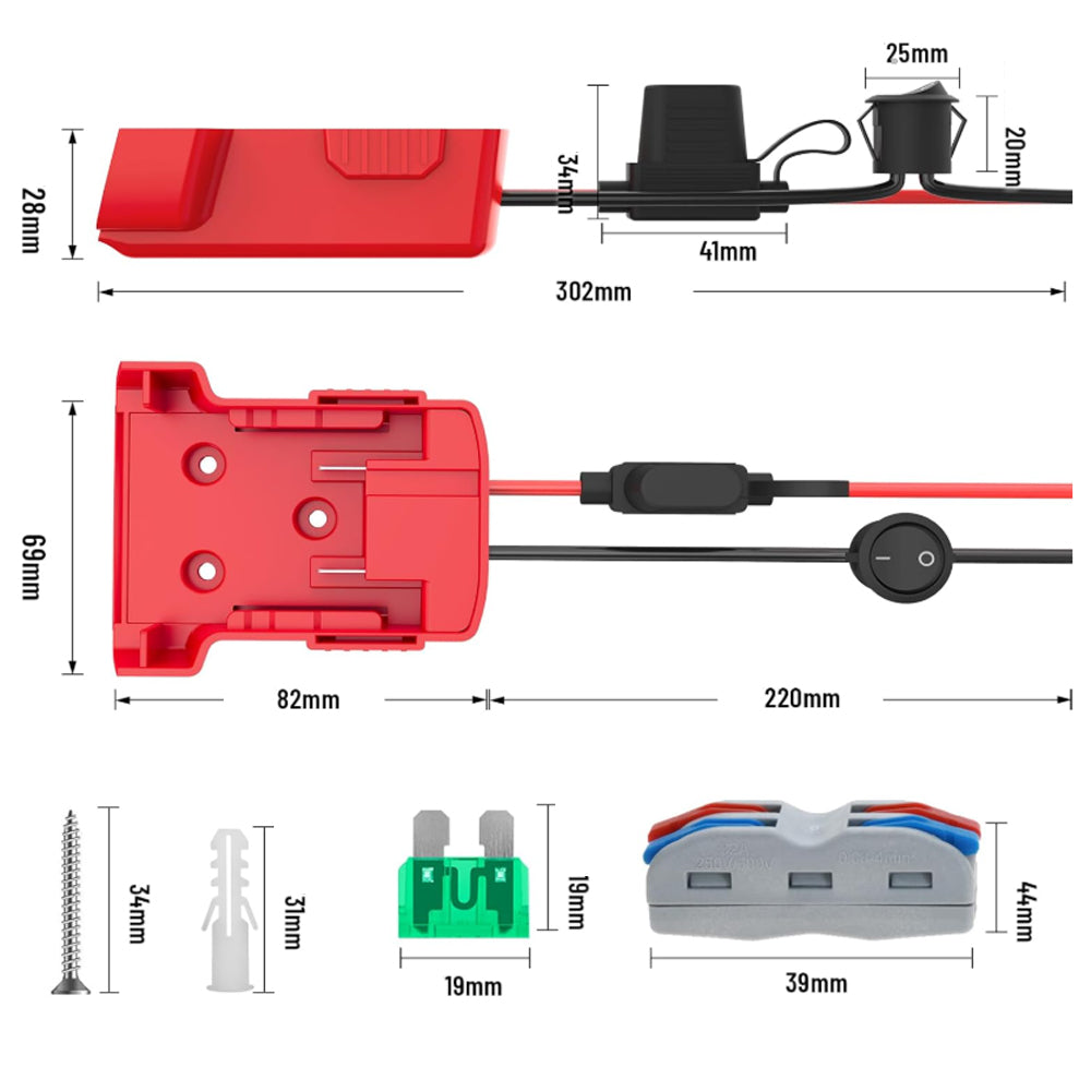 2 x Power Wheel Battery Adapter Converter with Switch for Milwaukee M18 Battery
