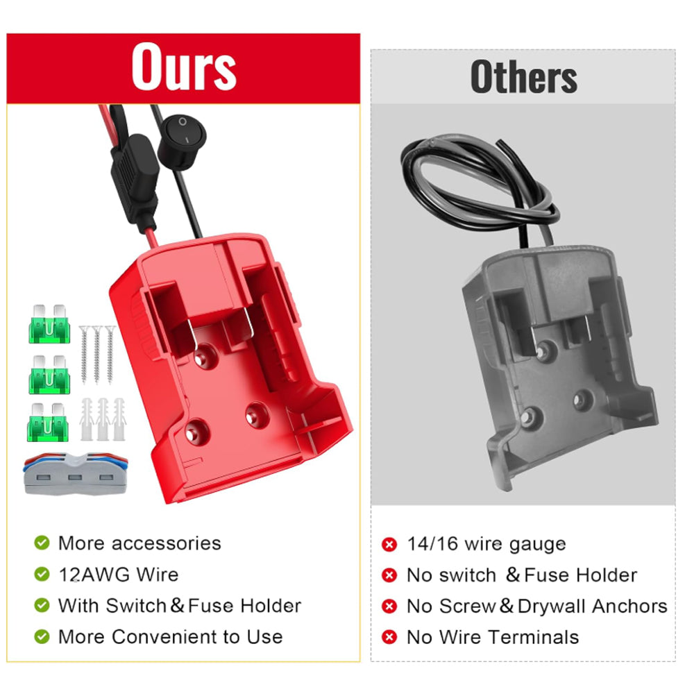2 x Power Wheel Battery Adapter Converter with Switch for Milwaukee M18 Battery