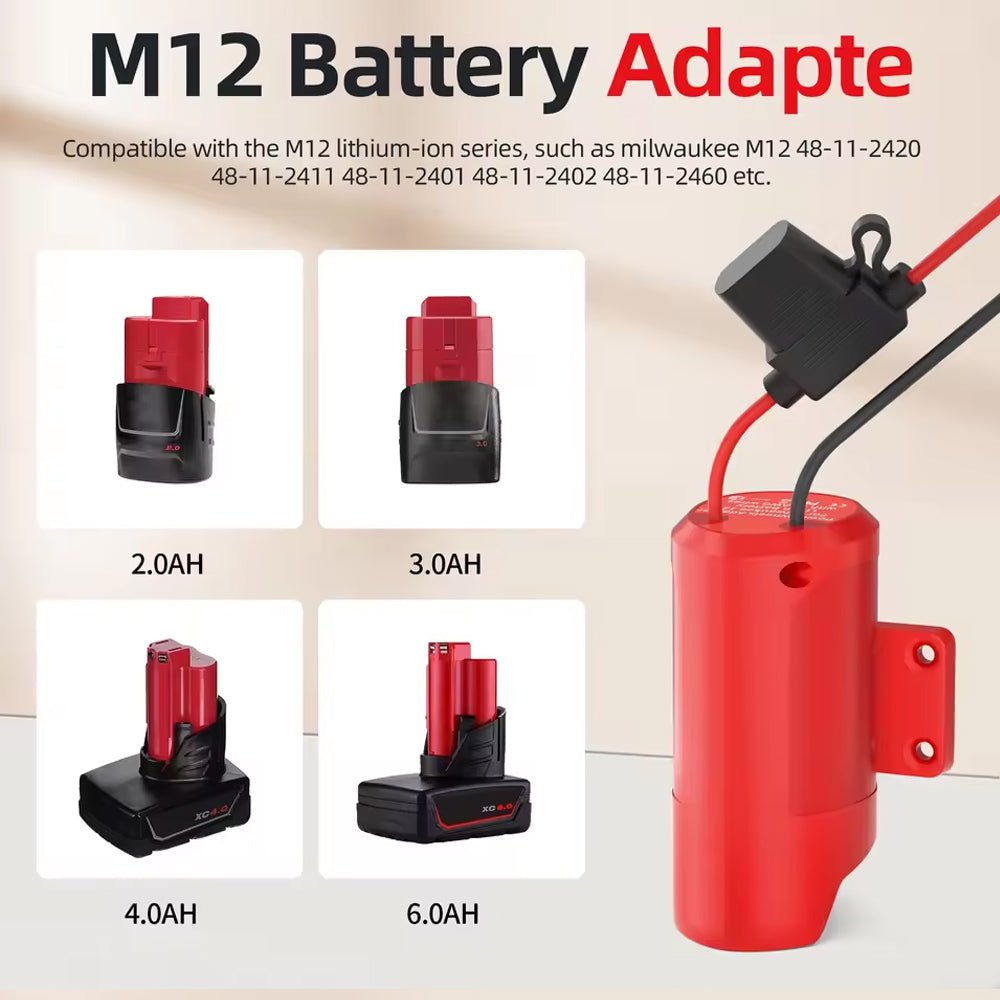 2 x Power Wheel Battery Adapter for Milwaukee M12 Battery Converter 12V Adapter