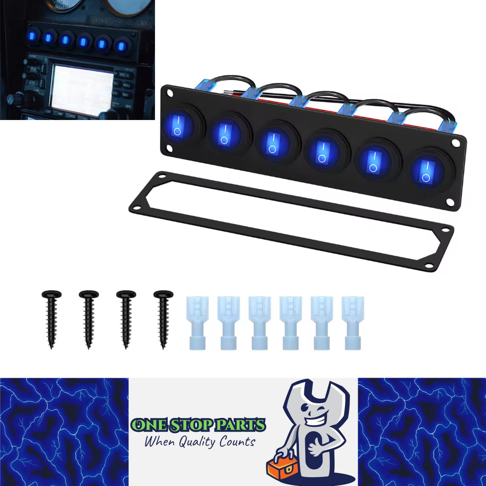 Pre Wired 6 Gang Blue LED Rocker Switch Panel 12V 20A Panel for Car Truck Marine