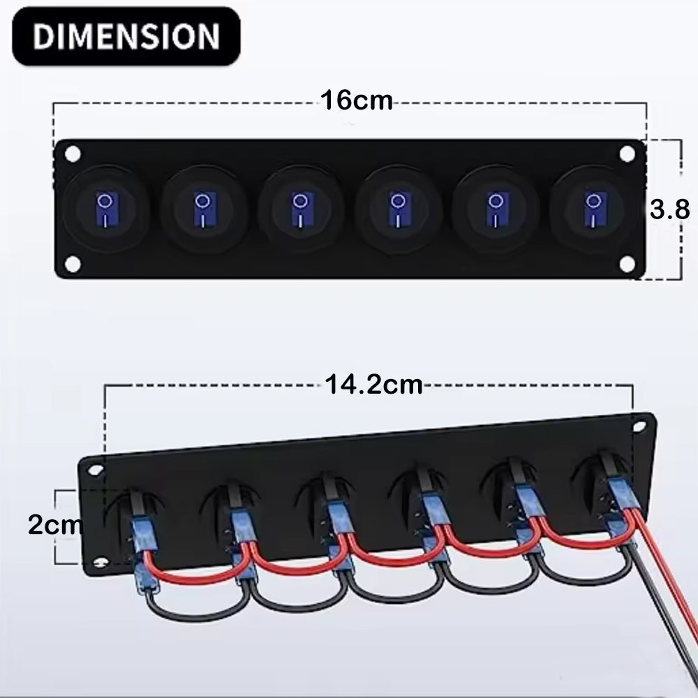 Pre Wired 6 Gang Blue LED Rocker Switch Panel 12V 20A Panel for Car Truck Marine