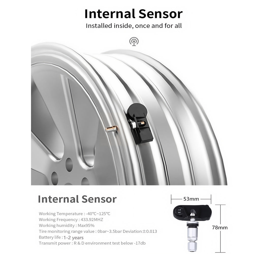 Tyre Pressure Monitor System TPMS Solar USB Tire Alarm with 4 Internal Sensors