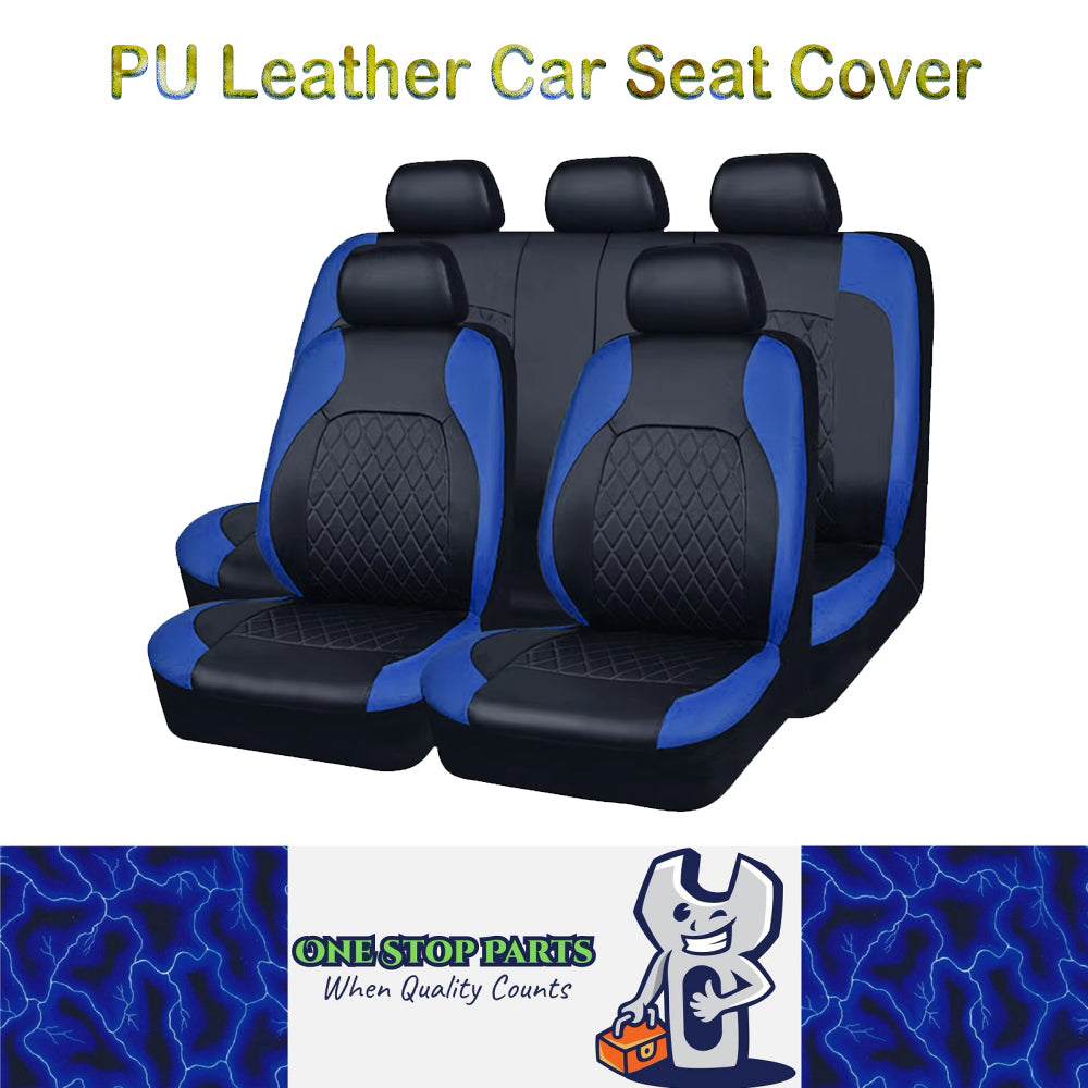 Blue PU Leather Car Seat Cover Full Surrounded Seat Protector Universal Size