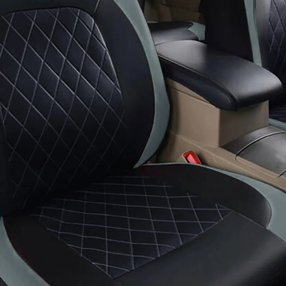 Grey PU Leather Car Seat Cover Full Surrounded Seat Protector Universal Size