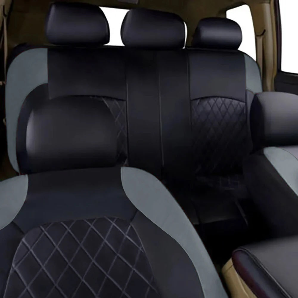 Grey PU Leather Car Seat Cover Full Surrounded Seat Protector Universal Size