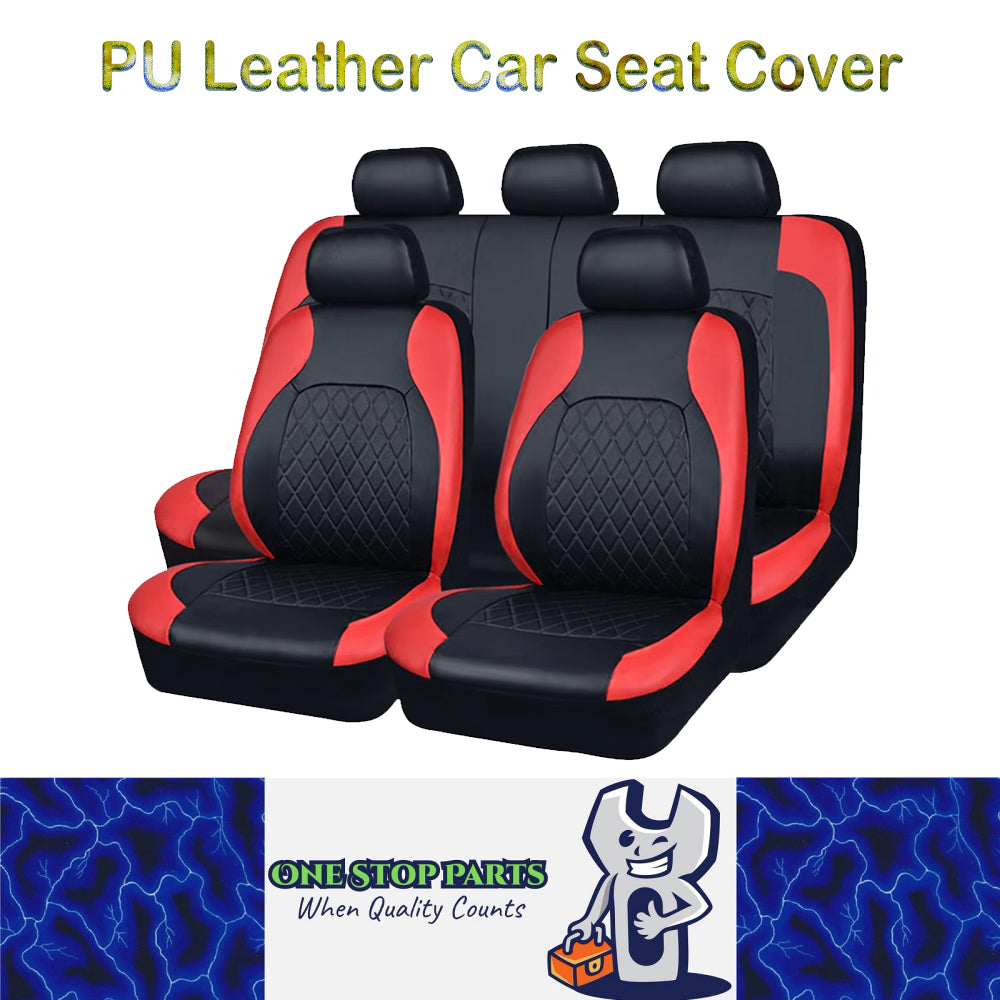 Red PU Leather Car Seat Cover Full Surrounded Seat Protector Universal Size