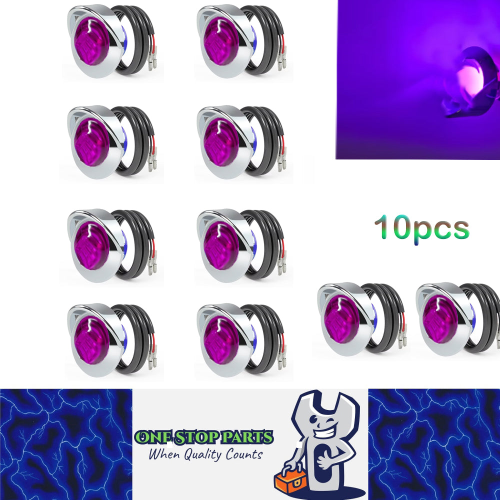 10 x Purple Round LED Side Marker Lamps 1.9CM 12V-24V LED Indicator Lights