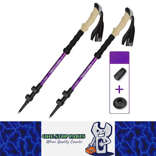 2pcs Purple Ultralight Trekking Poles Folding Aluminum Walking Stick Hiking Cane