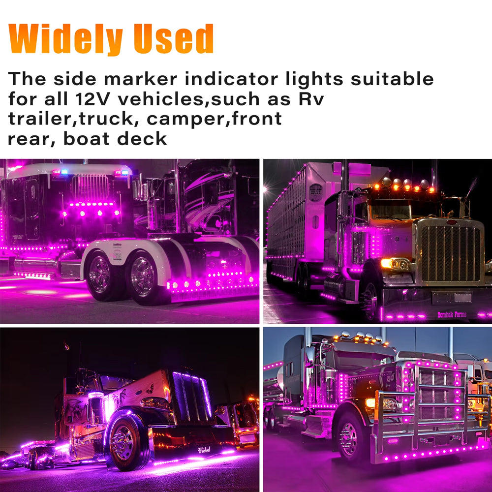 50 x Purple Round LED Side Marker Lamps 1.91CM 3LED 12V LED Indicator Lights