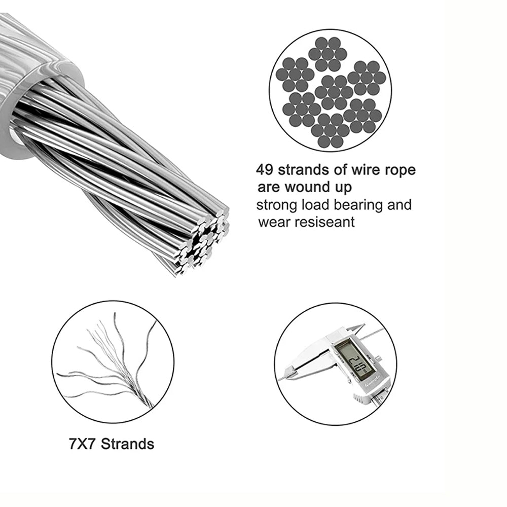 100m x 2mm PVC Coated 304 Stainless Steel Cable Kit with 72 Accessories WireRope