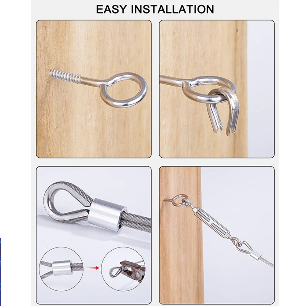 100m x 2mm PVC Coated 304 Stainless Steel Cable Kit with 72 Accessories WireRope