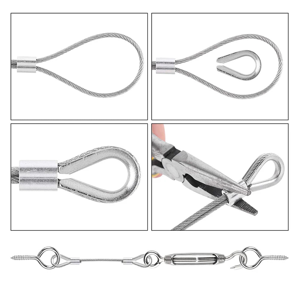 100m x 2mm PVC Coated 304 Stainless Steel Cable Kit with 72 Accessories WireRope