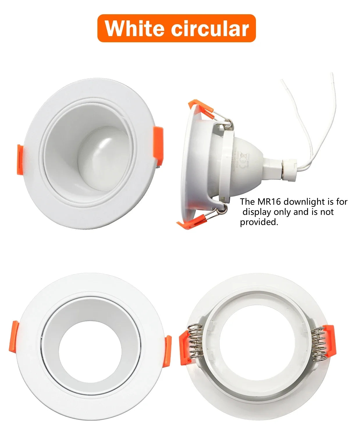 20 x MR16 Recessed Mounting Brackets White Round Angle Adjustable Mounting Frame
