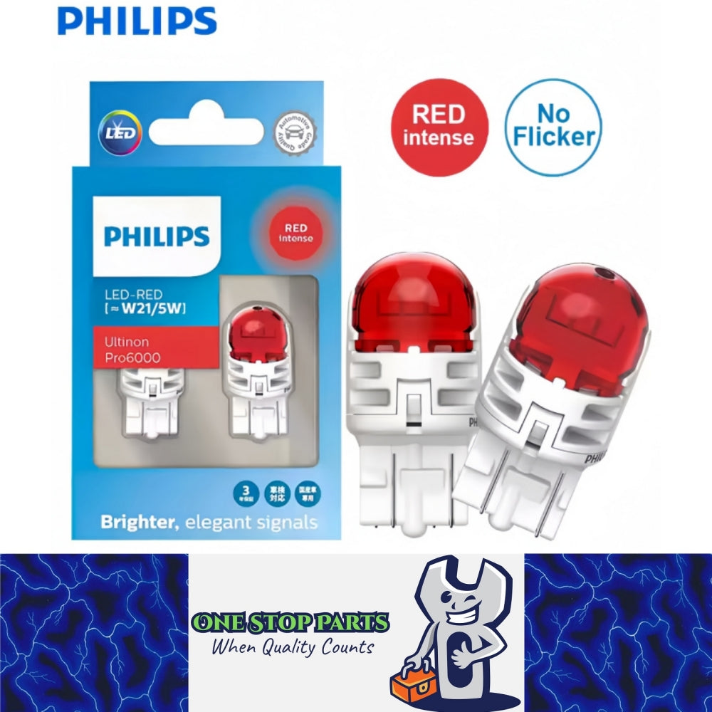 2 x Philips T20 7443 Red LED Globes 12V Philips 7443 Red LED Tail Signal Light