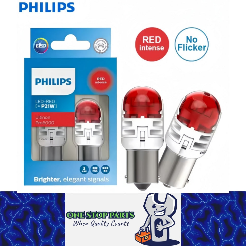 2 x Philips 1156 BA15S Red LED Globes 12V P21W LED Signal Light Stop/Tail Lamp