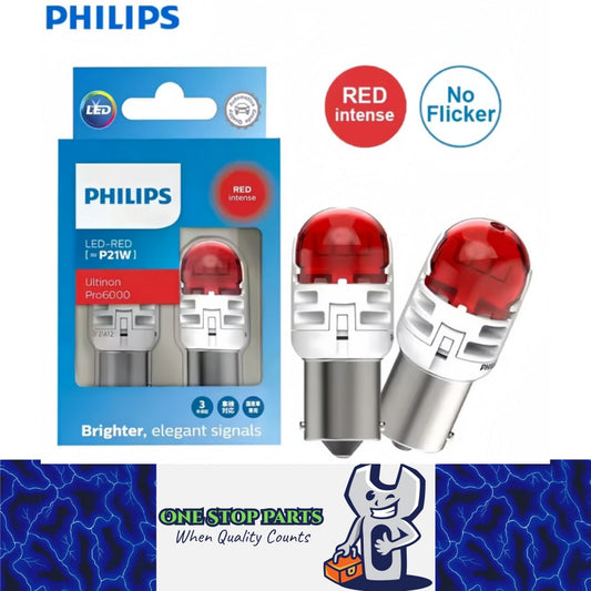 2 x Philips 1156 BA15S Red LED Globes 12V P21W LED Signal Light Stop/Tail Lamp