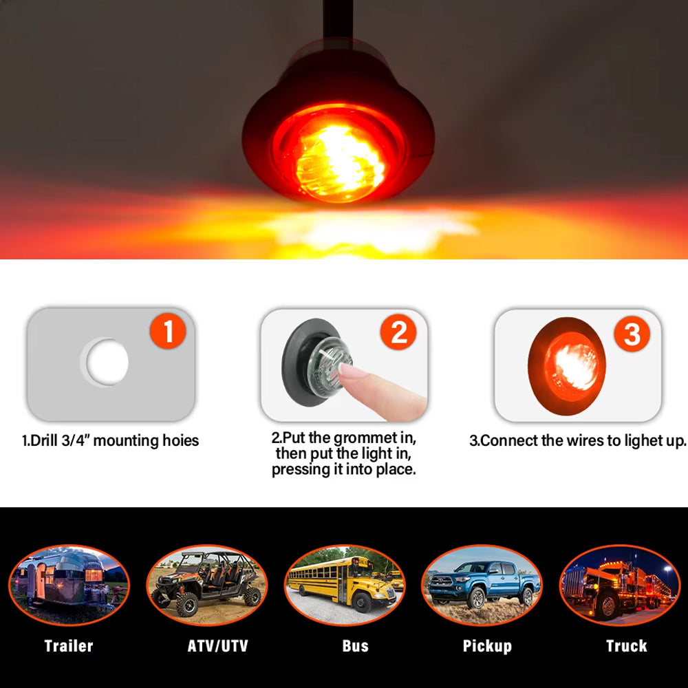 50 x Red Round LED Rear Marker Lamps 1.91CM 3LED 12V LED Rear Marker Lights