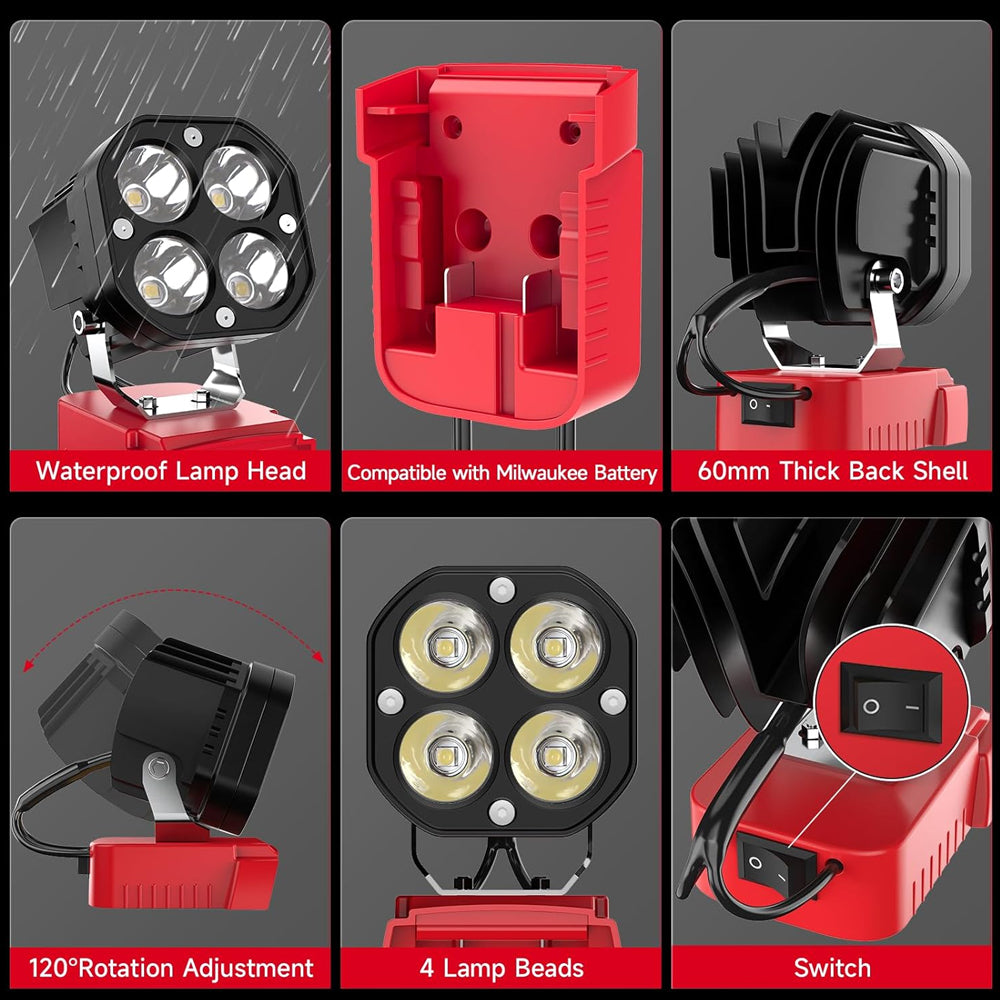 1 x 40W LED Work Light 12-24V 6500K 6000LM Compatible with Milwaukee 18V Battery