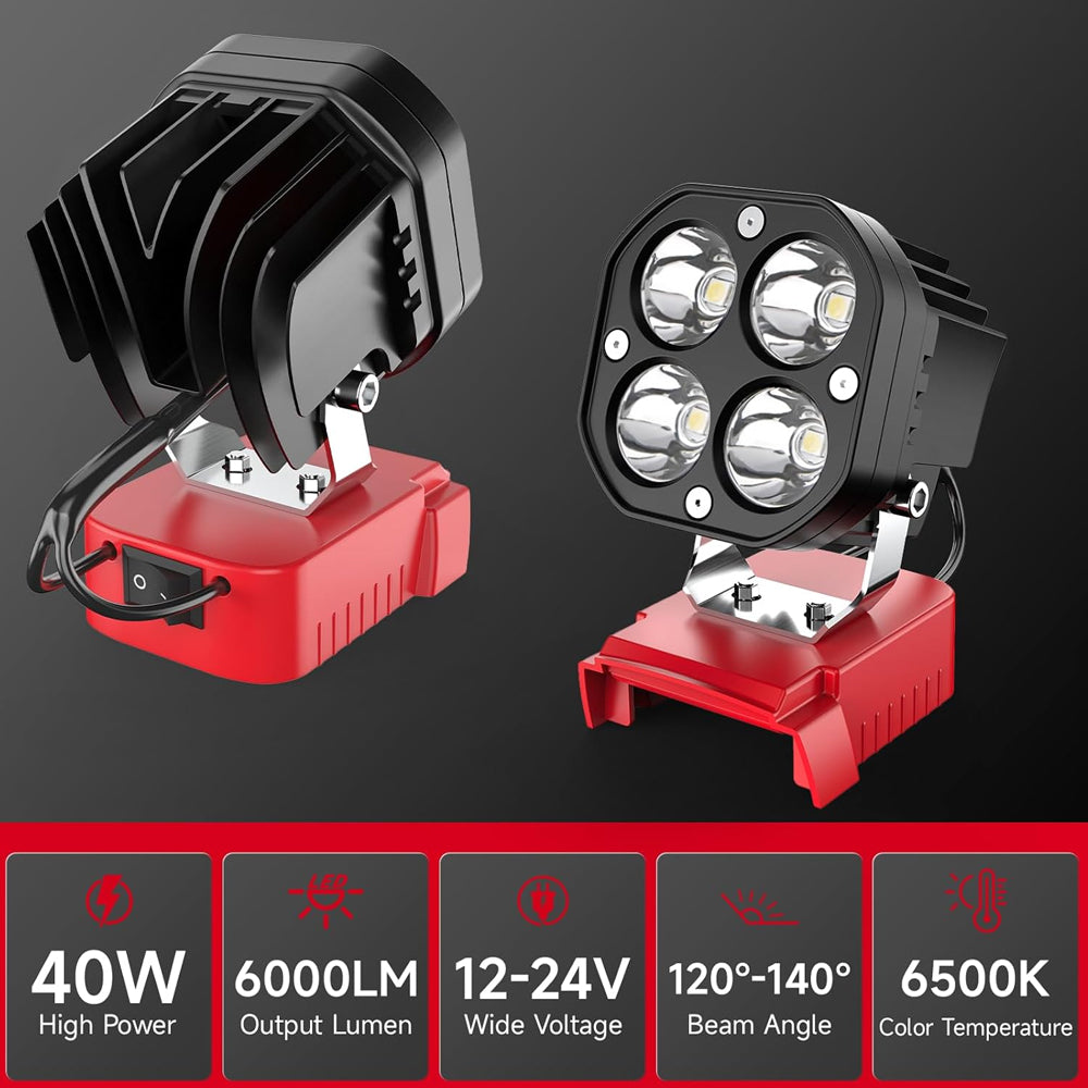 1 x 40W LED Work Light 12-24V 6500K 6000LM Compatible with Milwaukee 18V Battery