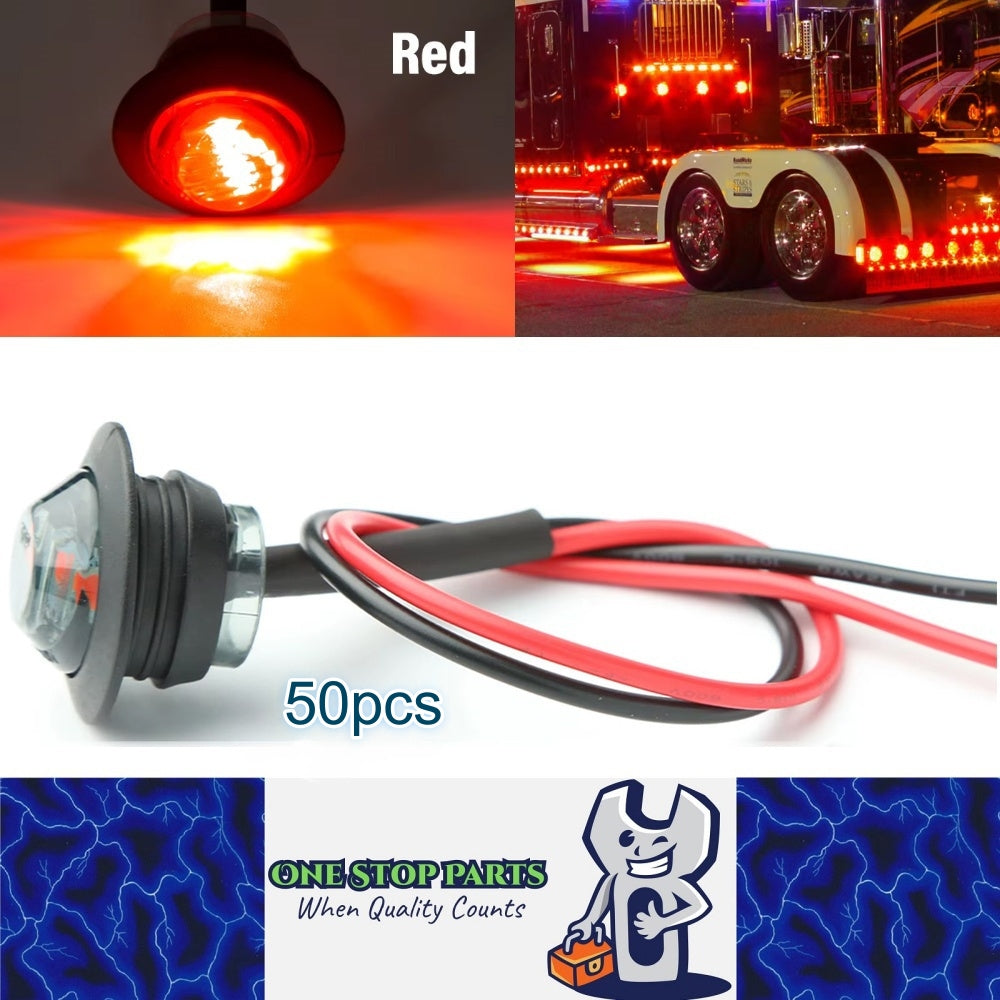50 x Red Round LED Rear Marker Lamps 1.91CM 3LED 12V LED Rear Marker Lights