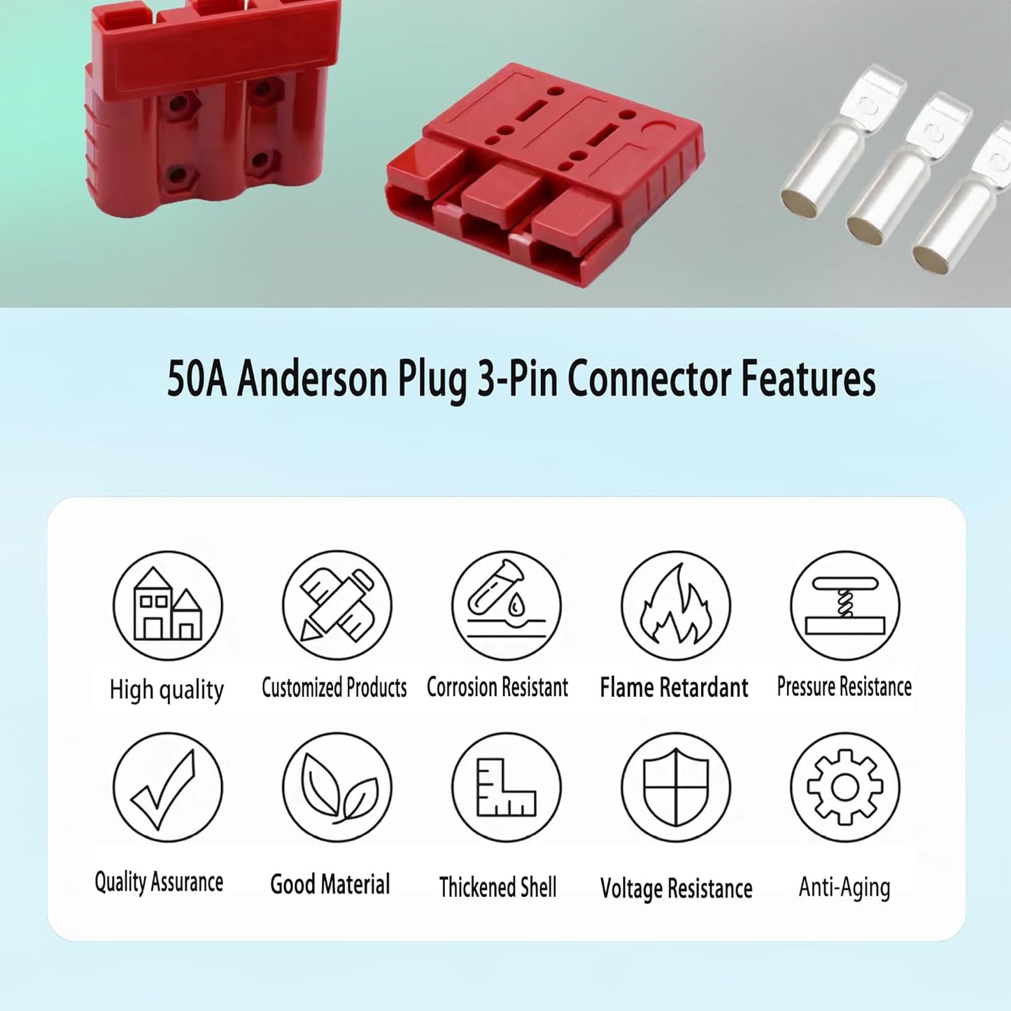 2 x 50A Red 3 Pin Style Anderson Style Sockets Plugs 50 Amp for Caravan and Camp