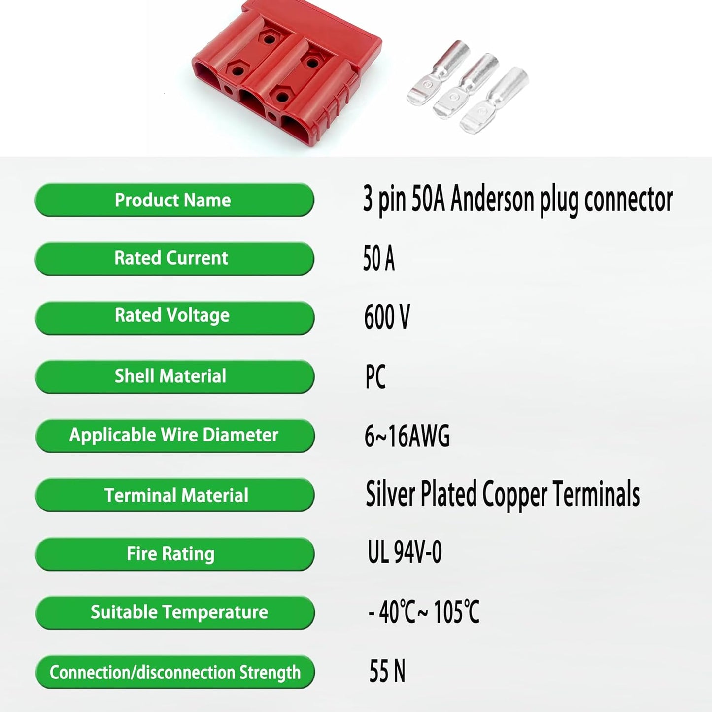 2 x 50A Red 3 Pin Style Anderson Style Sockets Plugs 50 Amp for Caravan and Camp