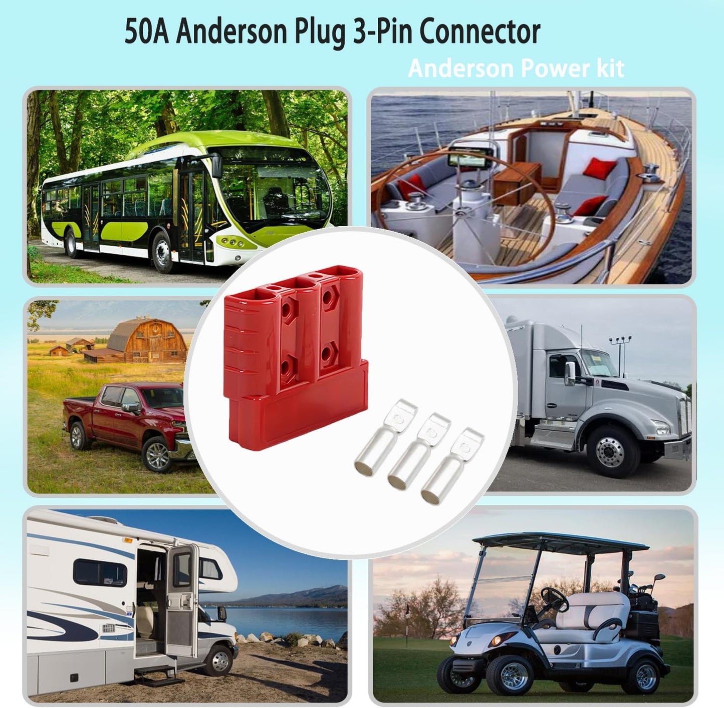 2 x 50A Red 3 Pin Style Anderson Style Sockets Plugs 50 Amp for Caravan and Camp