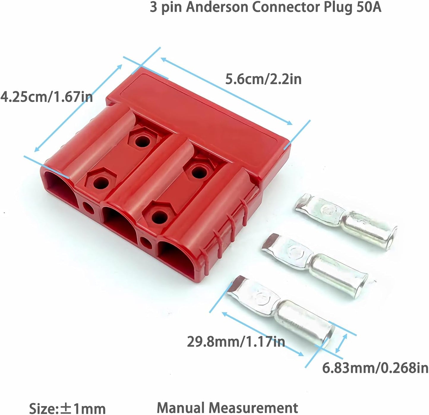 2 x 50A Red 3 Pin Style Anderson Style Sockets Plugs 50 Amp for Caravan and Camp
