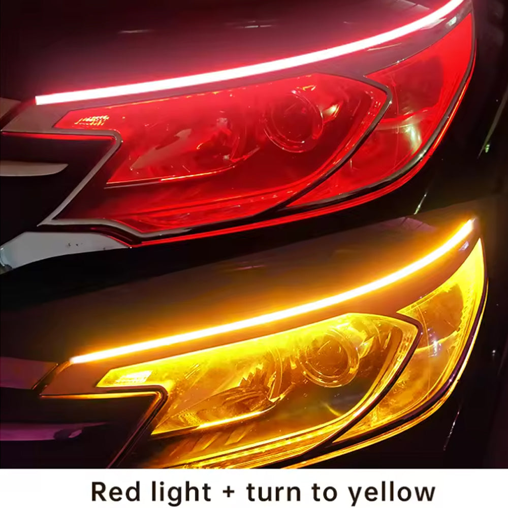 2 x 30cm Car LED DRL Daytime Running Lights Flexible Strip Lights Red to Yellow