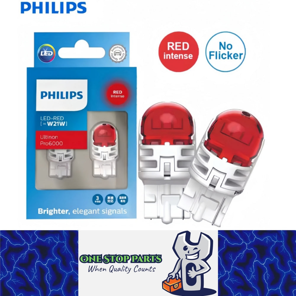 2 x Philips T20 7440 Red LED Globes 12V Philips 7440 Red LED Tail Signal Light