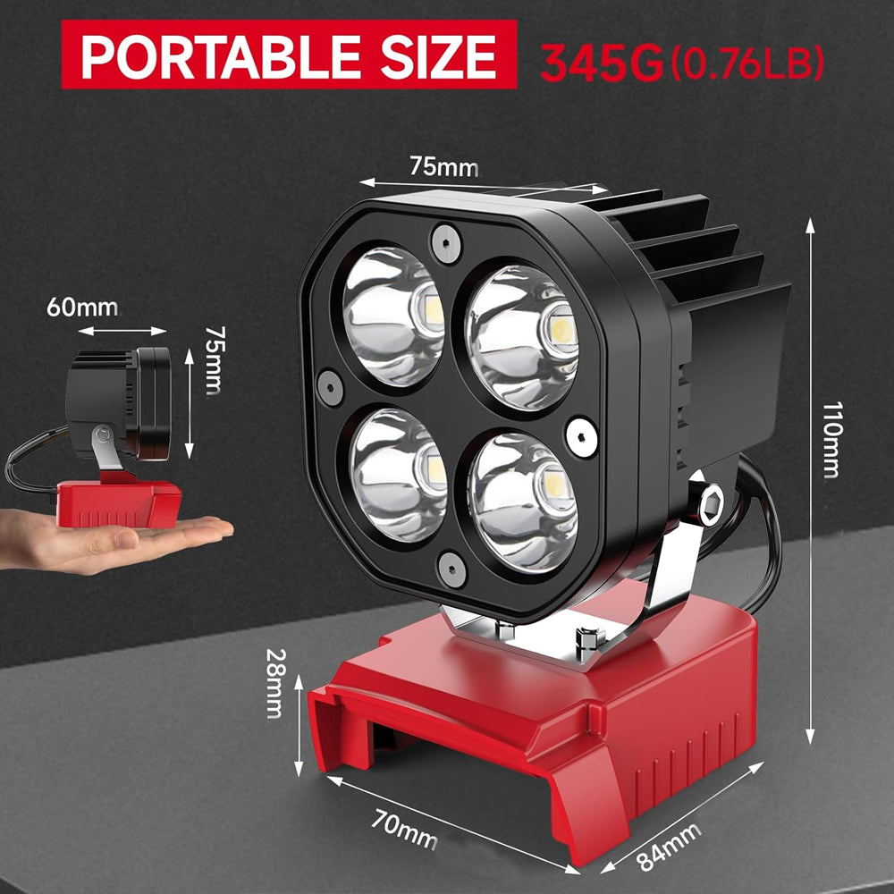 1 x 40W LED Work Light 12-24V 6500K 6000LM Compatible with Milwaukee 18V Battery