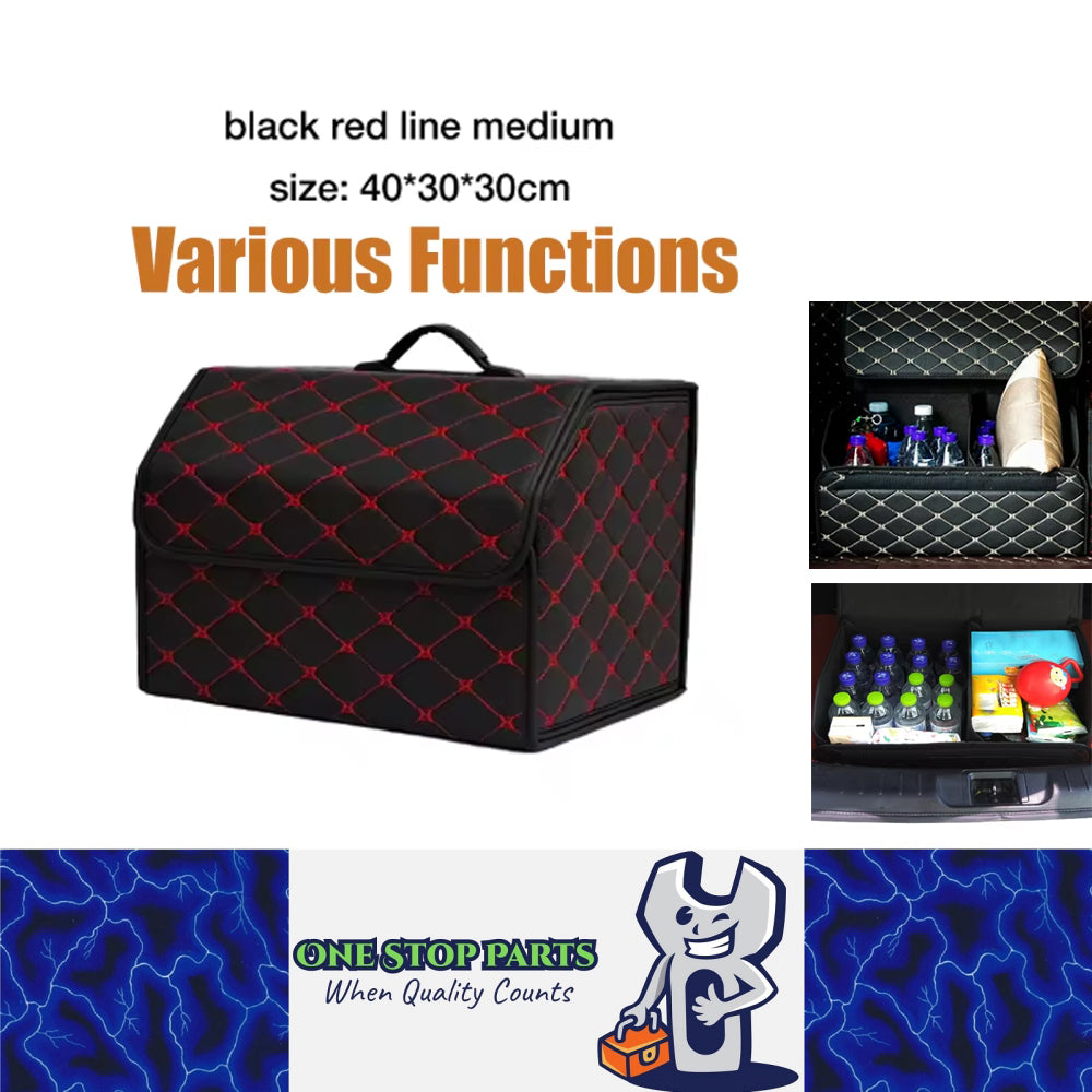 Red M PU Car Storage Box Trunk Organizer Collapsible Cargo Tool Storage Box