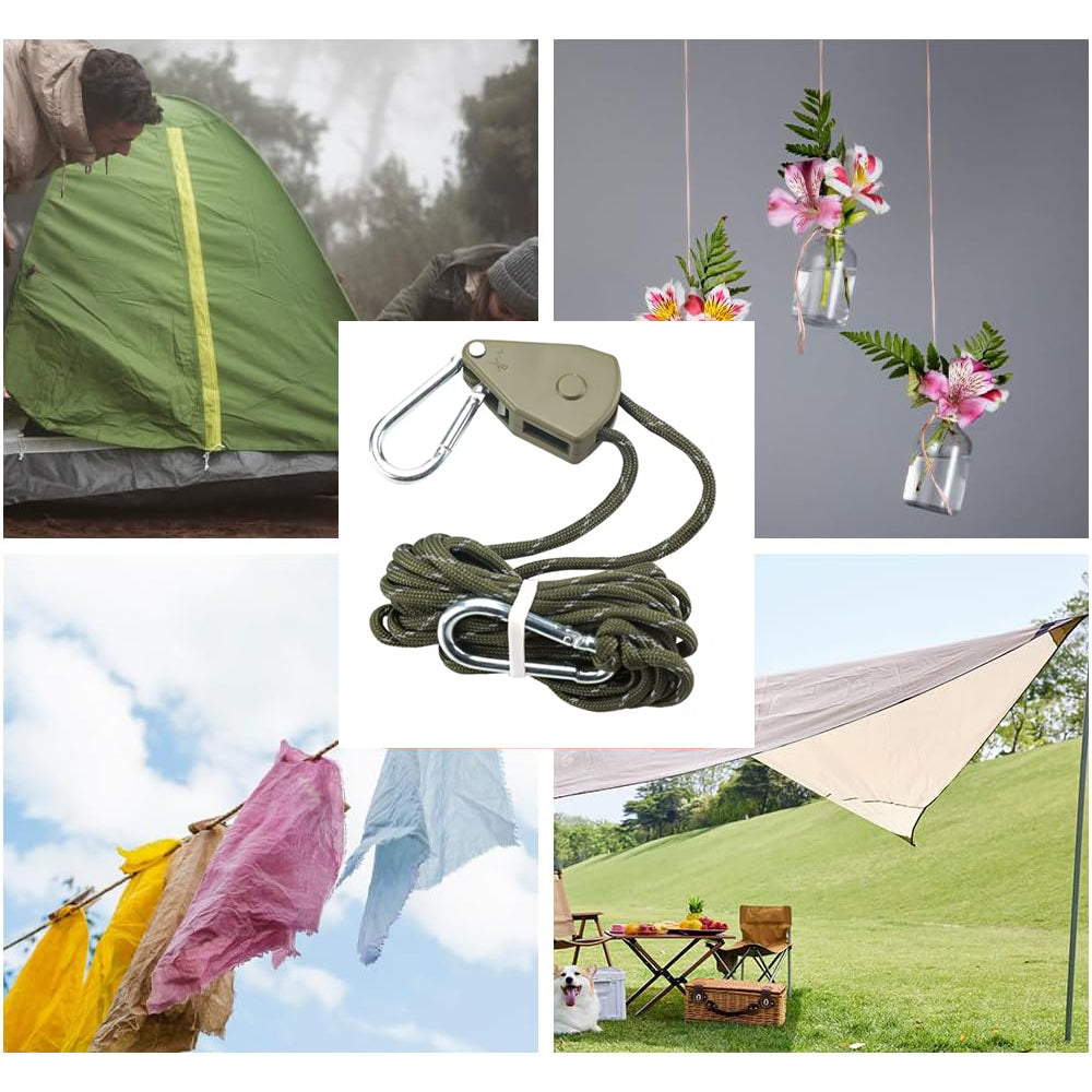 Army Green Reflective Camping Tent Rope Tie Down Fasteners Ratchet Hangers