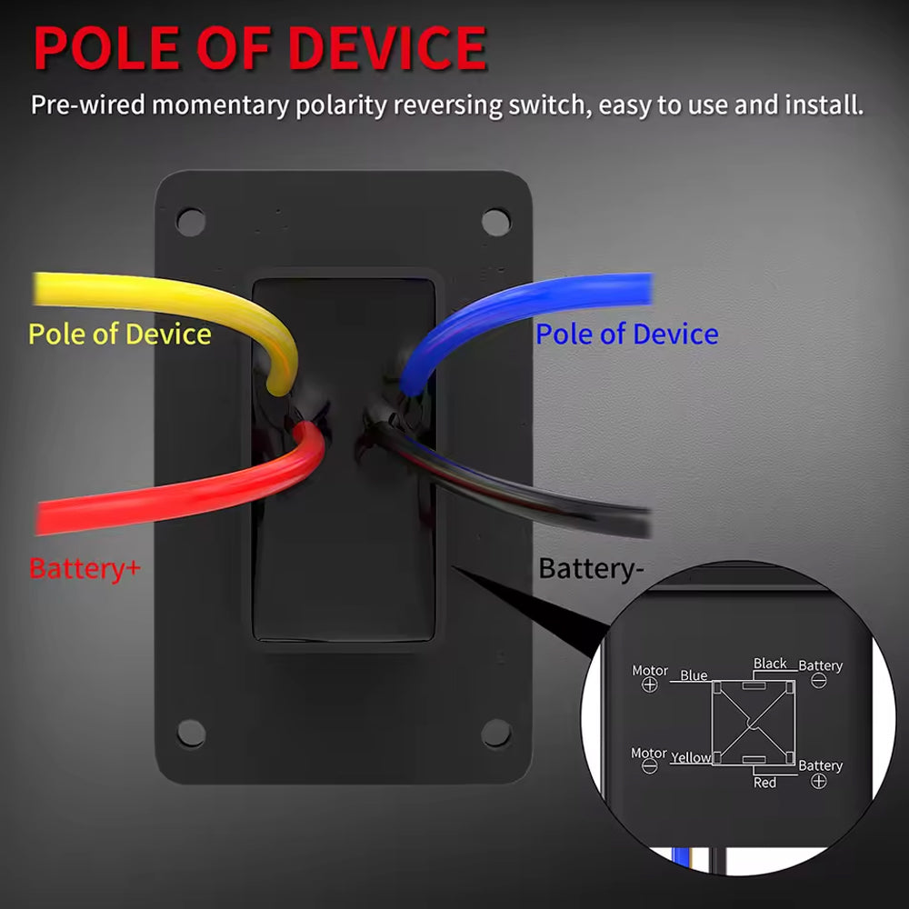 Reverse Polarity Switch 12V DPDT Momentary 3 Position ON/OFF/ON Rocker Switch