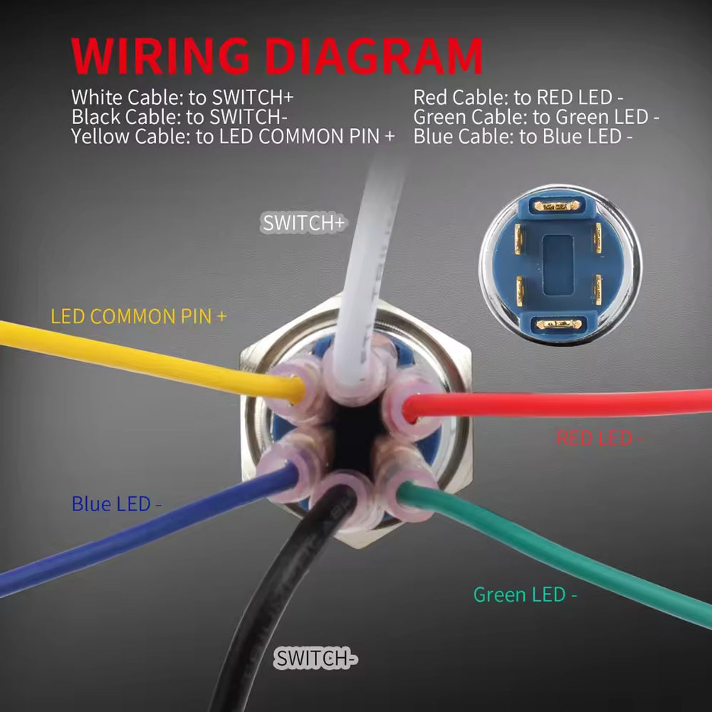 1 x RGB LED Toggle Switch 16mm 12V 24V SPST On/Off IP67 for Car Marine Boat