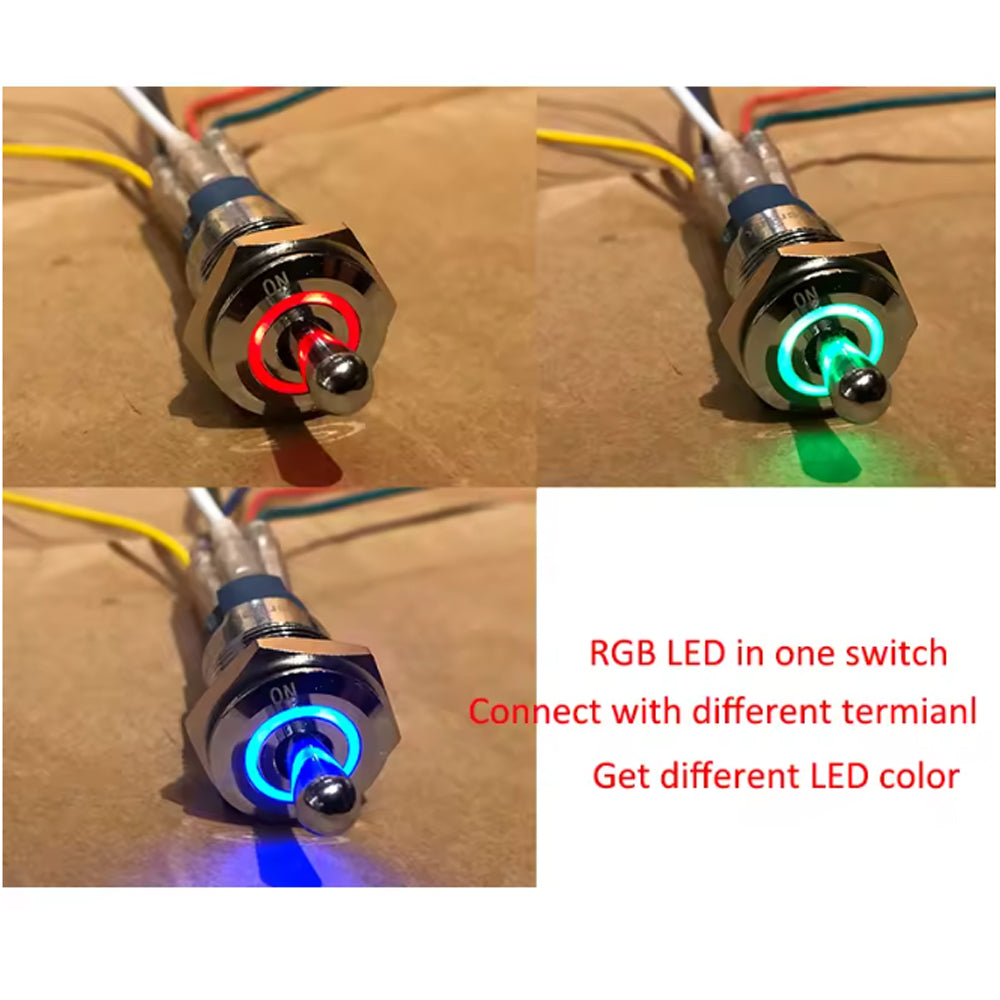 1 x RGB LED Toggle Switch 16mm 12V 24V SPST On/Off IP67 for Car Marine Boat
