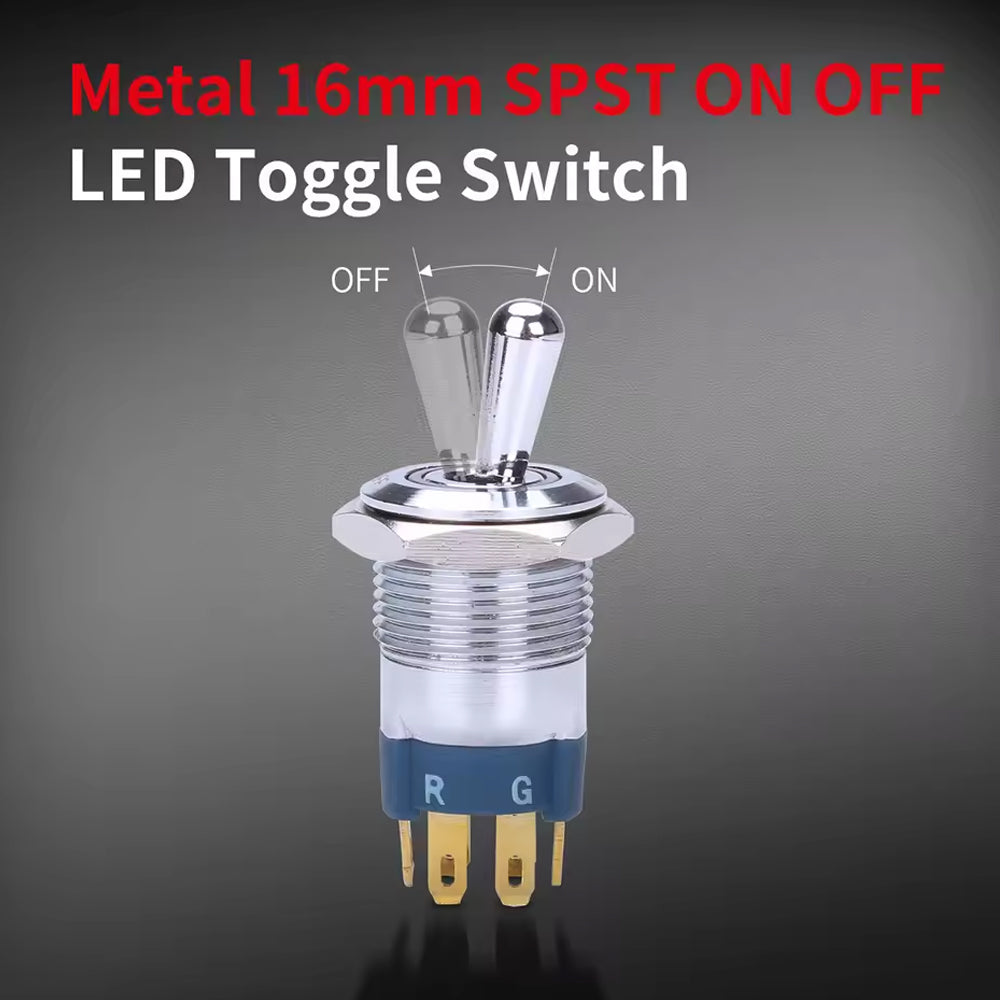 1 x RGB LED Toggle Switch 16mm 12V 24V SPST On/Off IP67 for Car Marine Boat