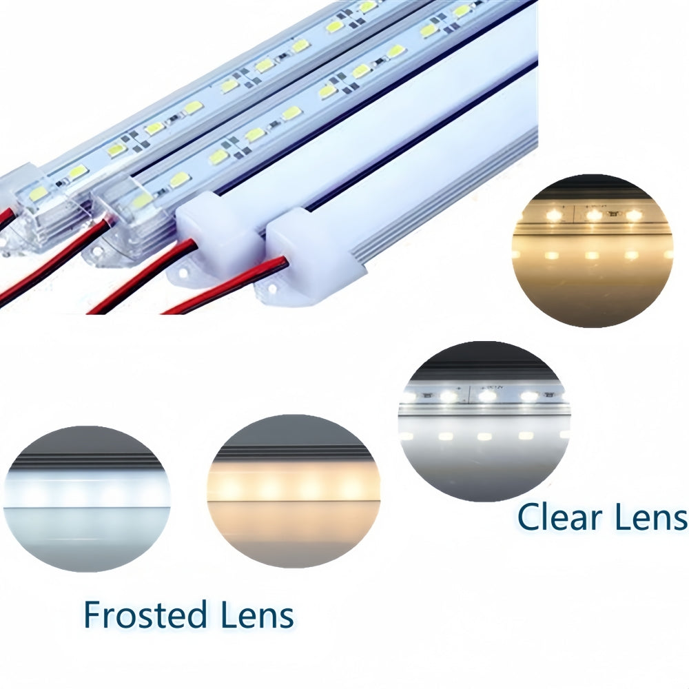 5 x 12v 50cm Cool White Aluminium Body LED Strip with Clear Lens and end mounts