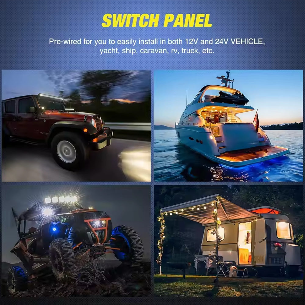 2 Gang Rocker Switch Panel Blue LED Light Bar Switch and Rear Lights Switch