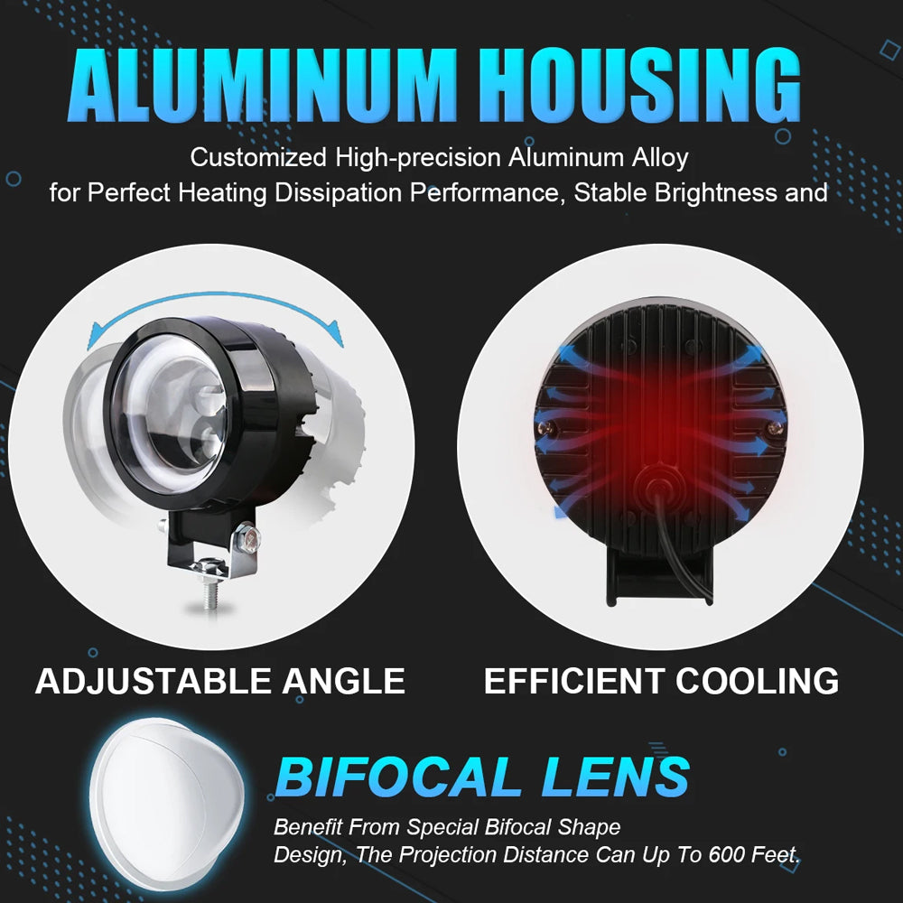 1 x 74mm Round LED Driving Light with High/Low Beam Halo Red DRL 20W Work Light