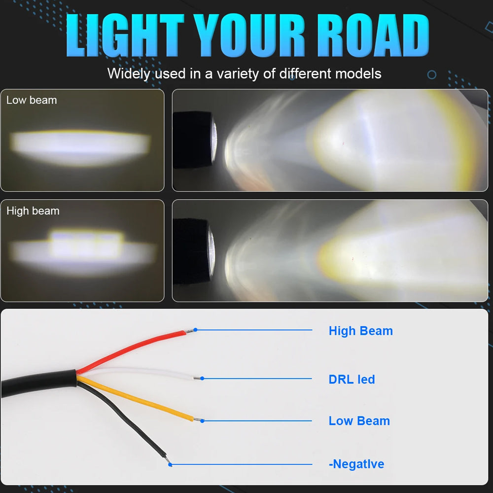 1 x 74mm Round LED Driving Light with High/Low Beam Halo Red DRL 20W Work Light