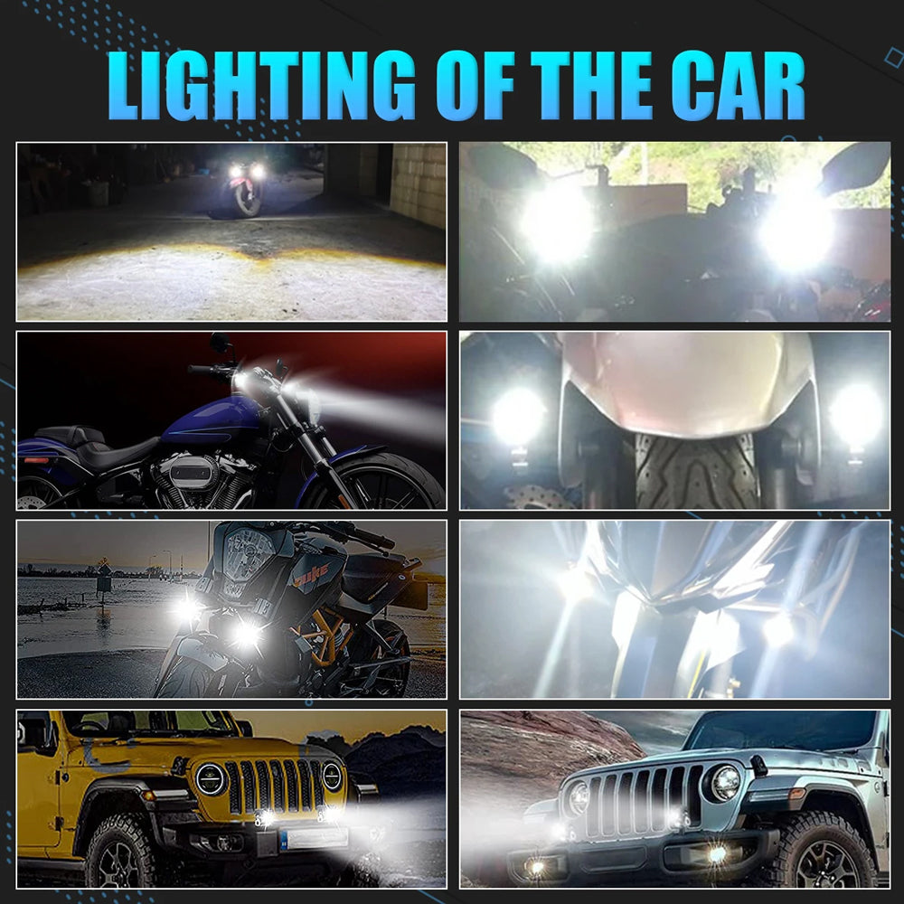 1 x 74mm Round LED Driving Light with High/Low Beam Halo Red DRL 20W Work Light