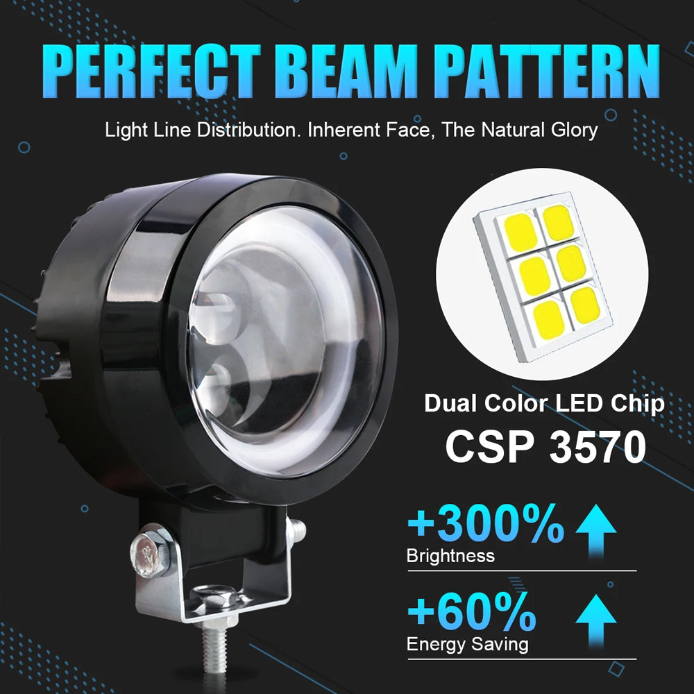 1 x 74mm Round LED Driving Light with High/Low Beam Halo Red DRL 20W Work Light