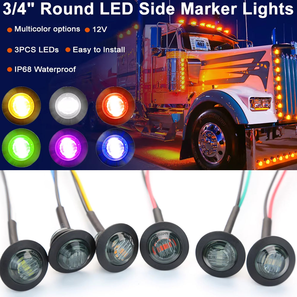 50 x White Round LED Front Marker Lamps 1.91CM 3LED 12V LED Front Marker Lights