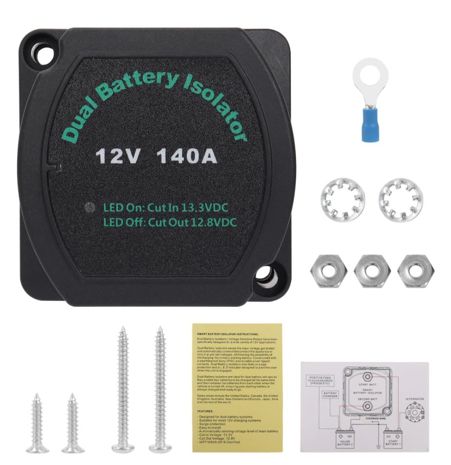12v Dual Battery Kit Voltage Sense Relay Isolator, Fuses, Terminals (5 Meter)