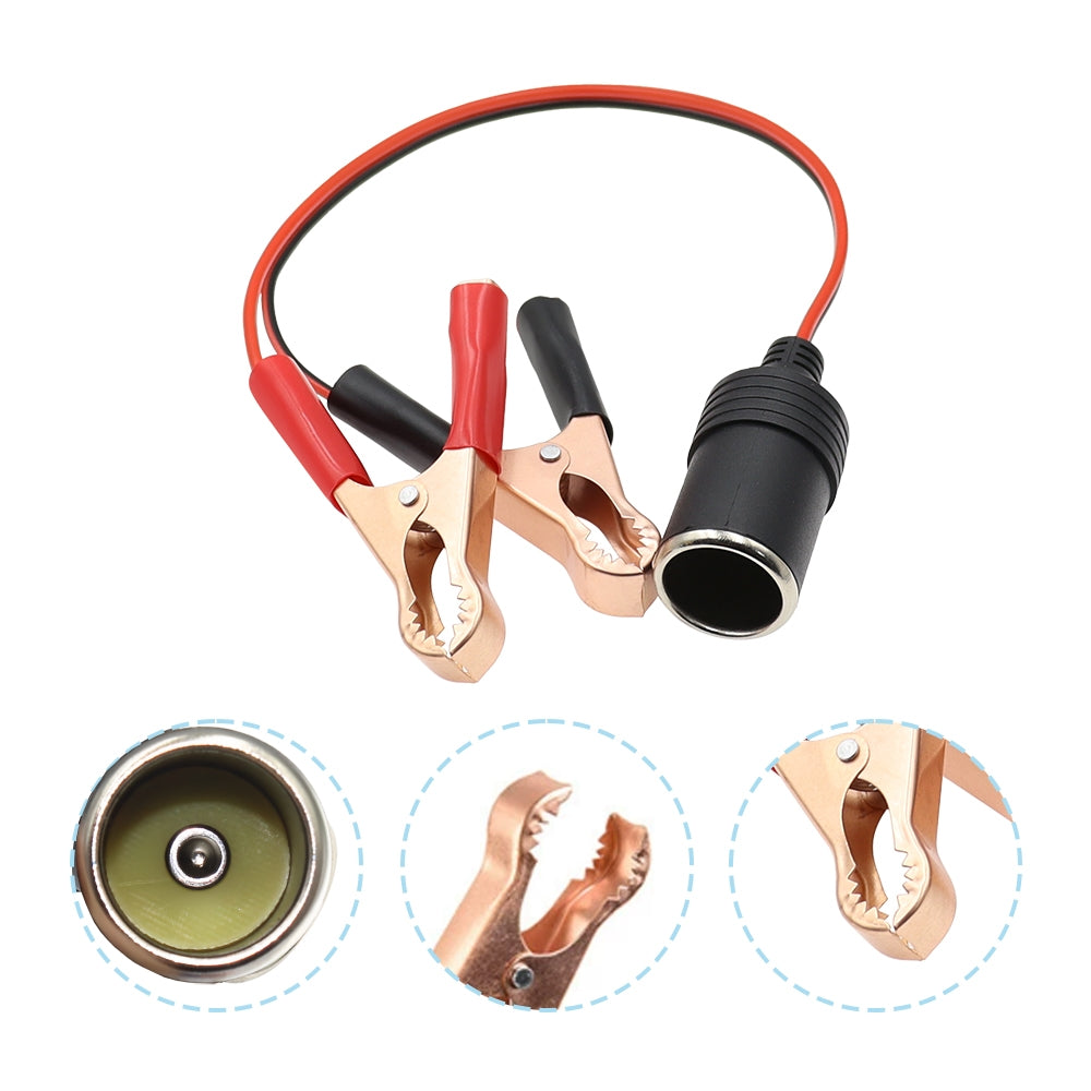 Female Car Cigarette Lighter Socket with 50A Battery Alligator Clip 30CM Cable