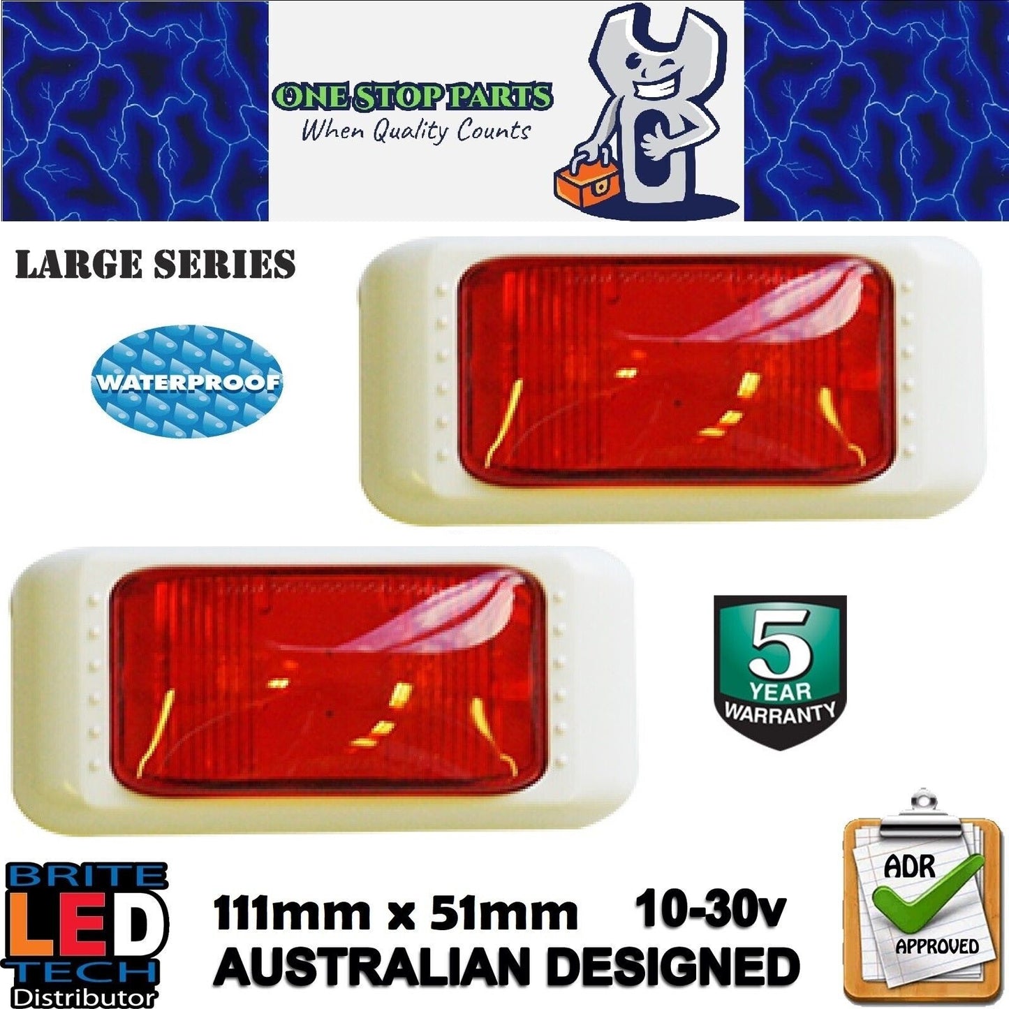 2 x LARGE SERIES RED LED MARKER LIGHTS LAMPS 10-30v ADR 5yr Warranty (2pcs)