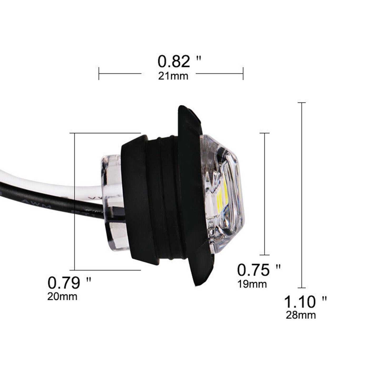 12v AMBER 3 LED ROUND RECESSED MARKER LIGHT 30MM DIAMETER WITH 300MM LEAD